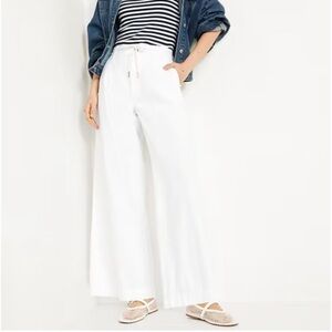 NWT! Old Navy White High-Waisted Super Wide-Leg Drapey Pants - Size 14 Petite 🩷